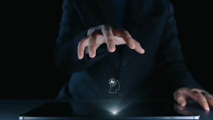 Poster - human interact with ai artificial intelligence brain processor in concept of ai artificial intellige