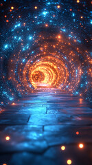 Wall Mural - A cosmic abstract background symbolizing the infinite universe with a glowing portal. It represents a way beyond boundaries, light at the end of the tunnel, and a space for astral travel and quantum e
