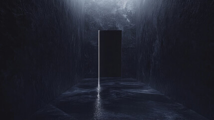 Poster - science background fiction interior rendering sci-fi spaceship dark empty corridor the door to the f