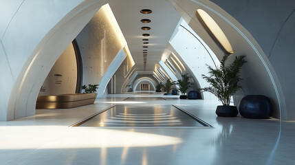 Poster - sci fi corridor concept design and modern future background.3d rendering