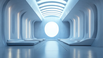 Poster - modern futuristic sci fi background,science background fiction interior.3d rendering