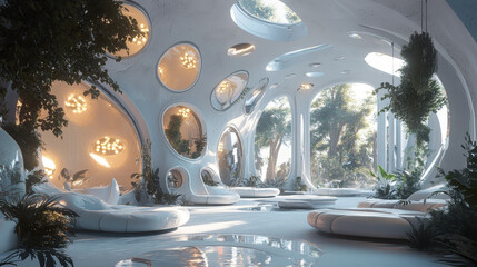 Poster - modern futuristic sci fi background,science background fiction interior.3d rendering