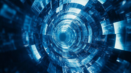 Poster - science background fiction interior room sci-fi spaceship corridors blue ,3d rendering