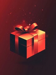 Poster - Minimalist logo of a gift box with ribbon on a bright holiday background exuding joy and elegance