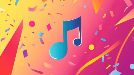 Poster - Modern festival-themed logo with music note and colorful confetti for lively celebrations in outdoor spaces during festivals and events