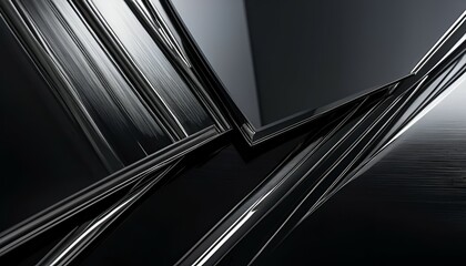 Fototapete - Abstract Black Chrome Design with Geometric Shapes and Smooth Reflections
