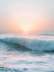 Poster - Serene seascape with gentle waves and pastel sunrise sky at dawn