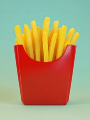 Poster - Delicious Golden French Fries in Red Carton Tasty Fast Food Snack Crispy Potatoes Appetizer Restaurant Menu Item Junk Food American Cuisine Side Dish Perfect for Advertising Graphic Design Element    