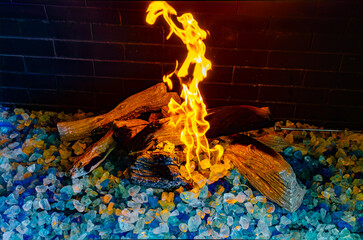 burning flames of a fire in fireplace