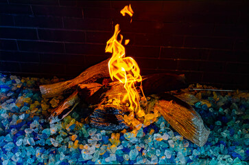 burning flames of a fire in fireplace