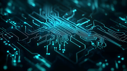 Poster - Abstract Circuit Board Design With Glowing Teal Lines