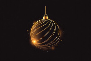 Poster - Elegant modern Christmas ball ornament with line art design and warm golden glow celebrating the festive season