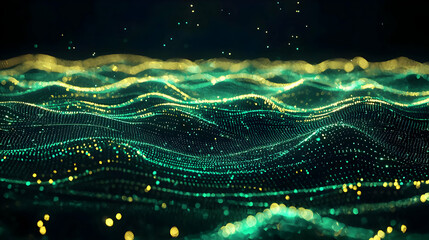 Poster - Abstract Glowing Green And Yellow Data Waves