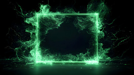 Poster - Glowing Green Square Frame Against Dark Background