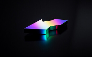 Aufkleber - Rainbow geometric shape, possibly an arrow, reflects light on a dark background. Modern abstract object with vibrant gradient colors.
