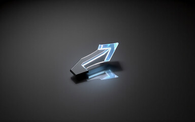 Aufkleber - sleek metallic arrow form with bright blue light emitting from edges. it reflects on a dark polished