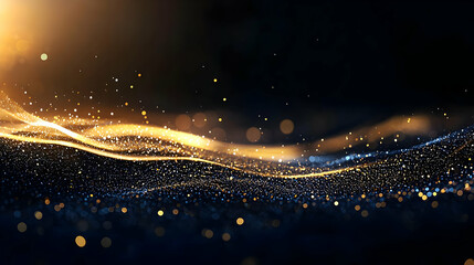 Poster - Abstract Golden And Blue Particle Waves Background Design
