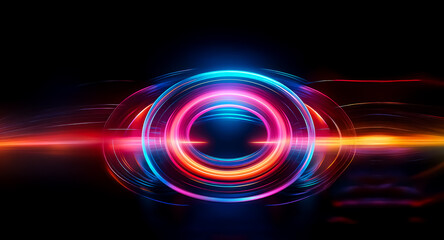 Aufkleber - abstract circles of vibrant light glow against a dark backdrop, creating a dynamic and energetic vis