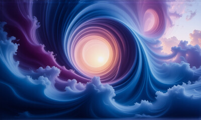 Aufkleber - Swirling vortex of blue, purple, and white clouds creates a mesmerizing depth. A bright light emanates from the center, adding a sense of mystery and ethereal beauty.