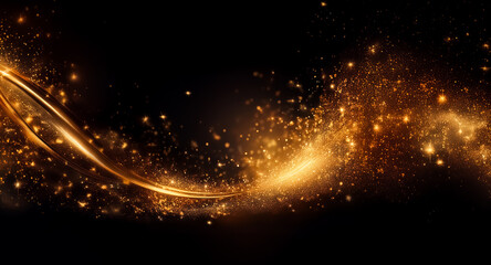 Aufkleber - a golden wave of light and sparkles flows across a dark backdrop, creating a sense of movement and e