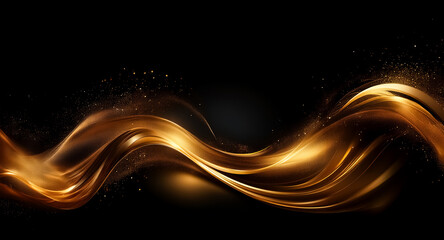 Aufkleber - elegant golden wave flows smoothly across a dark backdrop. shimmering light and movement create a lu