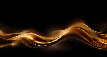 Aufkleber - elegant golden ribbon gracefully flows across a dark backdrop, creating a luxurious and dynamic wave
