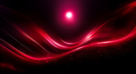 Aufkleber - abstract red light illuminates dark waves. luminous lines curve across the deep black background, cr