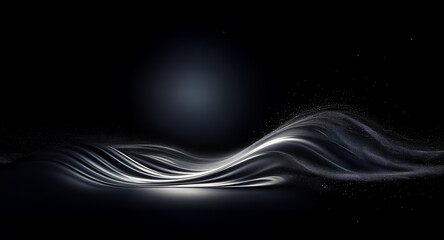Aufkleber - dark abstract backdrop with luminous waves flowing across the bottom and a soft, distant glow.