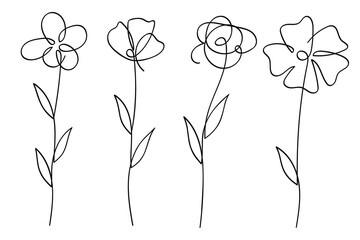 Poster - Single line art flowers botanical collection.