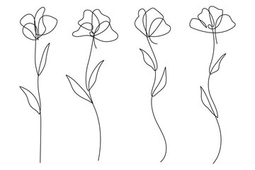 Poster - One continuous line art flowers botanical collection.Vector illustration.