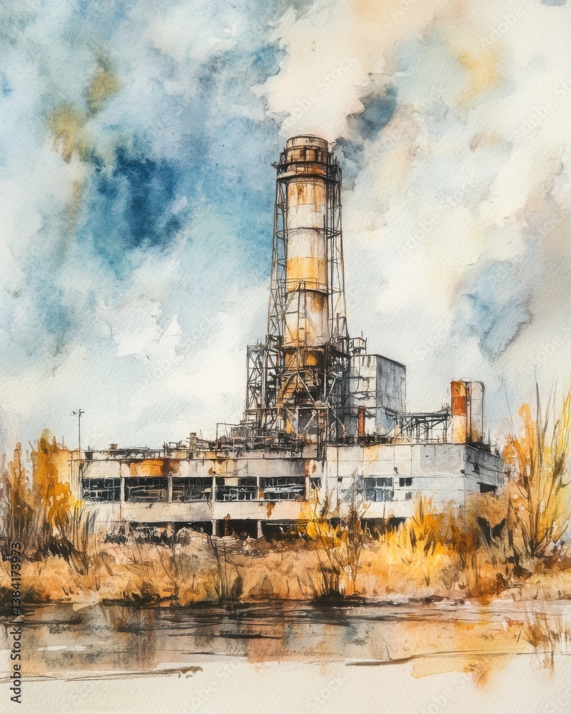 Watercolor tribute to Chernobyl reactor capturing the somber essence of ...