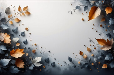 Poster - Soft autumn leaves and branches frame a white space, creating a natural and elegant border. Warm and cool tones blend harmoniously.