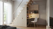 © Tia - Modern Compact Studio With a Foldable Workstation Under the Stairs Design