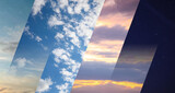 Beautiful sky at different times of day. Sunset, sunrise, night, morning