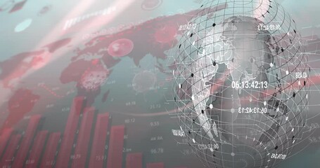 Poster - Animated digital globe with data points and bar graphs in school setting