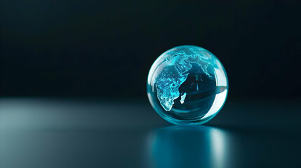 Poster - Transparent Blue Glass Globe With Illuminated World Map