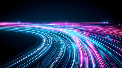 Poster - Abstract Digital Cityscape With Neon Light Trails