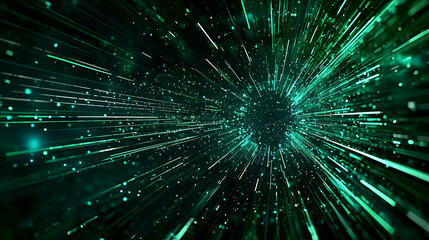 Poster - Abstract Digital Technology Tunnel With Glowing Green Lines