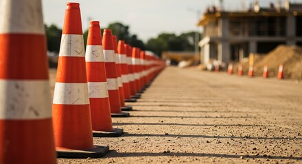 Traffic Cones Lining Road Construction Zone Creating Perspective View