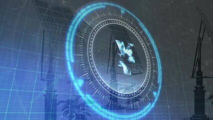 Poster - Overlaying animation on solar panels and plants in futuristic technological school setting