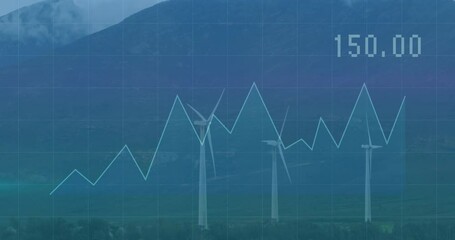 Poster - Financial graph overlay with wind turbines in landscape, showing energy trends