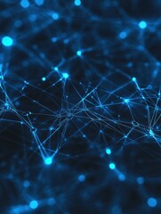 Leinwandbilder - Exploring a high-tech neural network pattern with deep blue glowing effects in a cyber-futuristic landscape