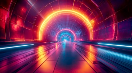 Poster - Neon Tunnel: A Futuristic Journey Through Vibrant Light and Digital Design