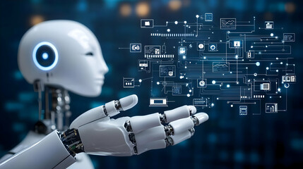 Poster - White Robot Displaying Digital Graphics
