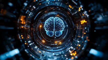 Poster - Human Brain Digital Illustration Futuristic Technology Concept