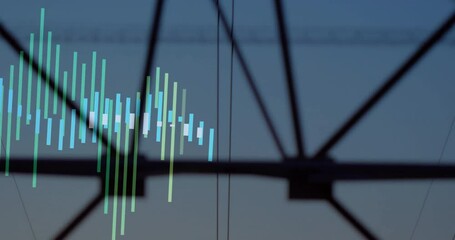 Poster - At dusk, sound wave animation overlaying blurred industrial structure in background