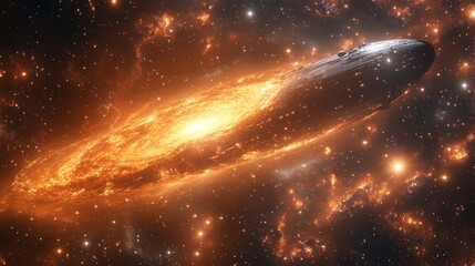 Wall Mural - fiery cosmic object, possibly a comet or asteroid, streaks through a nebula