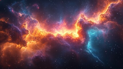 Wall Mural - fiery, cosmic nebula with orange, blue, and purple hues