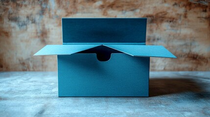 Poster - Open Blue Box on Wooden Background: Minimalist Product Photography