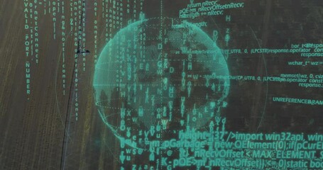 Poster - Digital globe with binary code and data processing animation over dark background